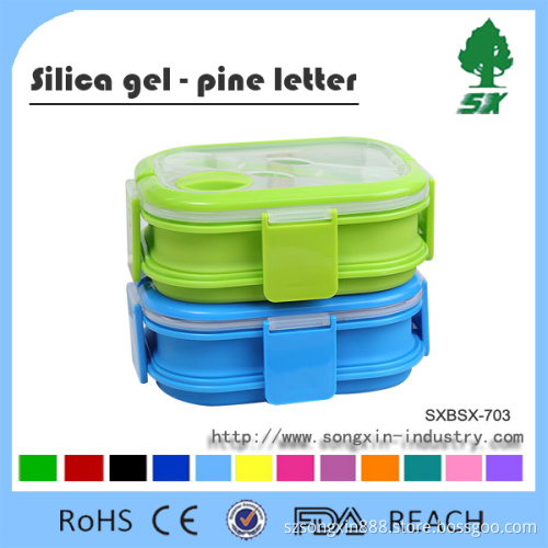 2 Layers Colorful Portable Silicone Lunch Box For Kids